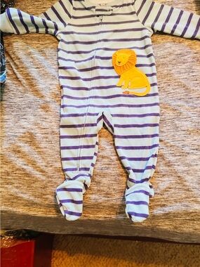 Carter's Purple and Light Blue Striped Lion Footed One-Piece